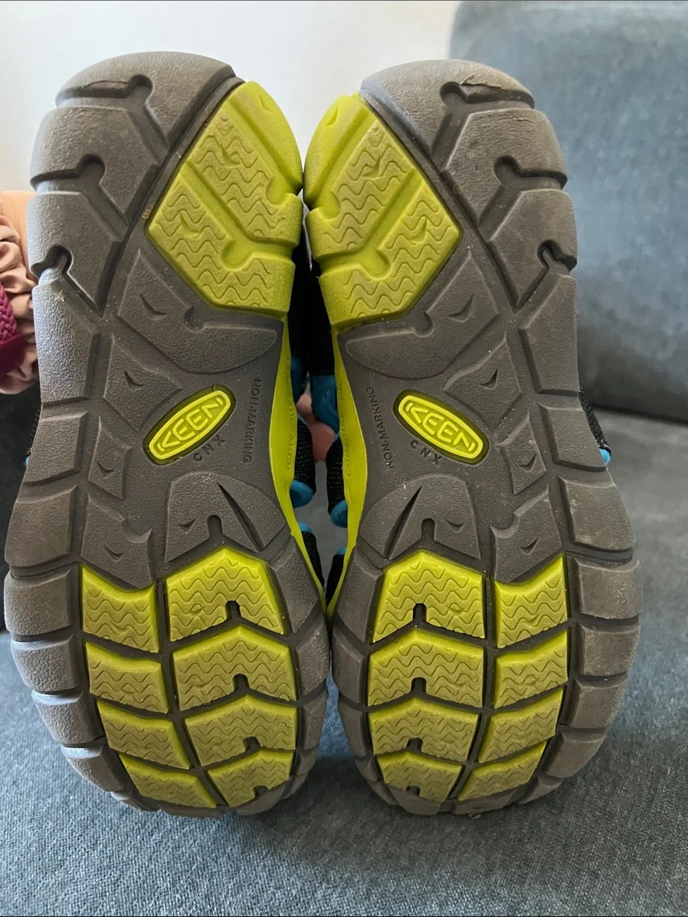 Keen Kids Black and Blue Sport Sandals with Yellow Accents